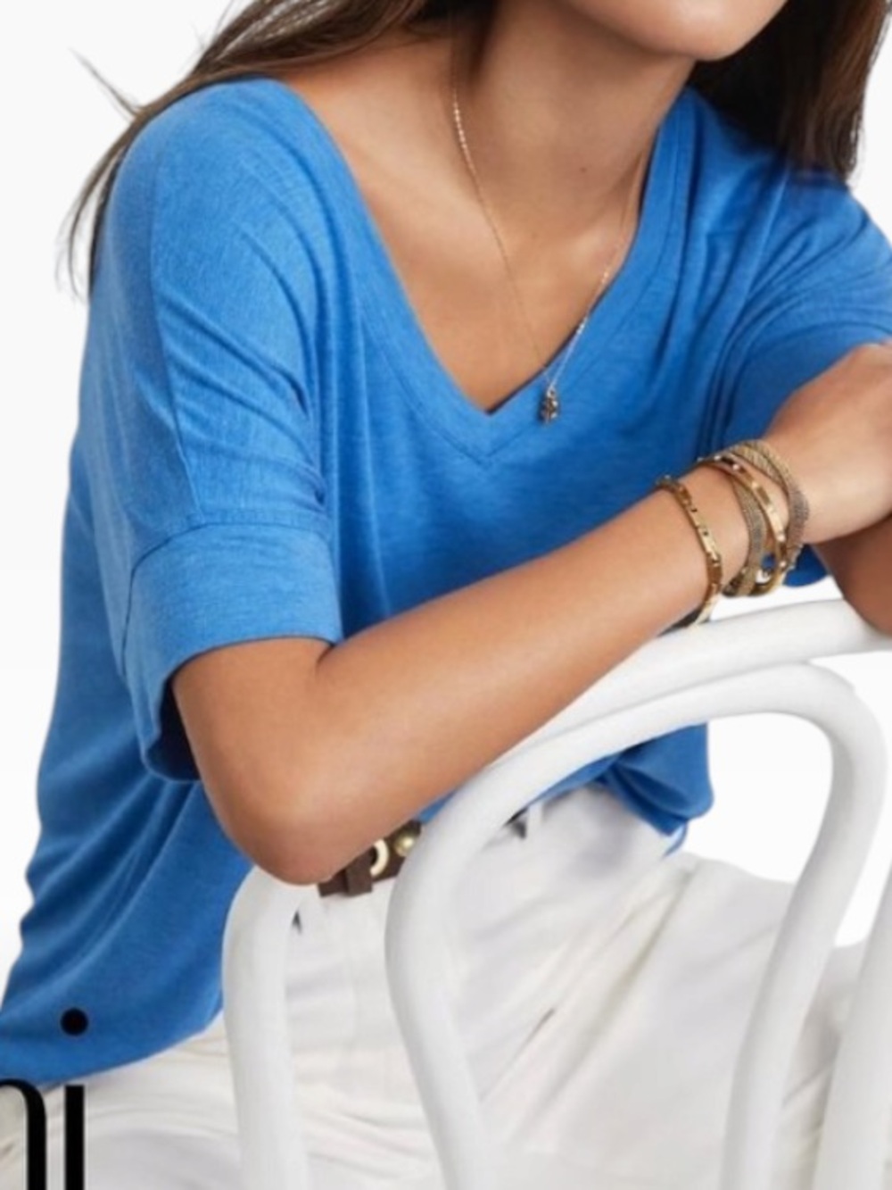 CAbi "The Blues Tee" Blue V-Neck Short Sleeve Oversized Tee #5819 XS
